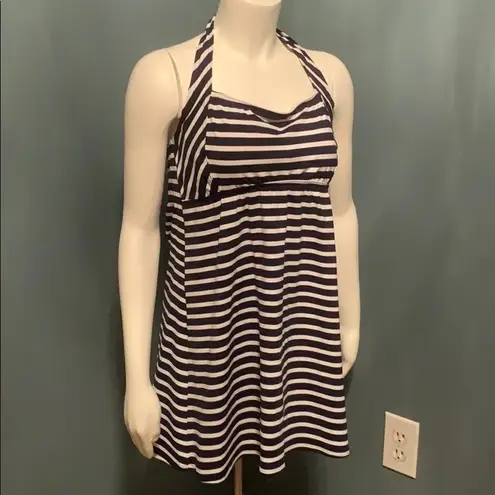 Lands' End  Navy Stripe Halter Swim Dress Size 12