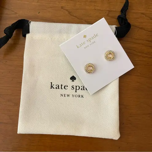 Kate Spade Gold Plated Earrings Cubic Zirconia Retail $49 New With Card Dust Bag