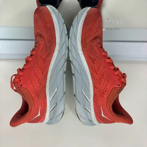 Hoka One One Womens Clifton 7 Running Shoes Orange Gray Size 8.5