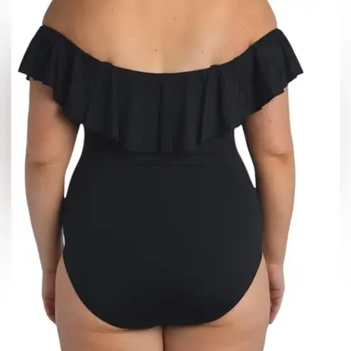 La Blanca $130 Island Goddess Off Shoulder Ruffle One Piece - Black 22W