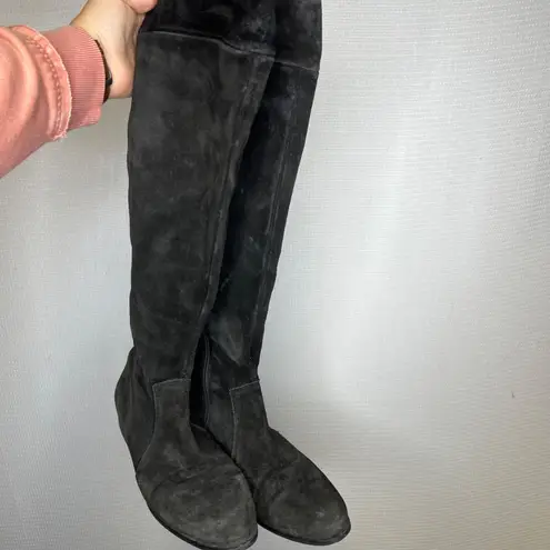 La Canadienne Black Suede Knee High Boots Slouchy Foldover Flat Size 9 Zip Up