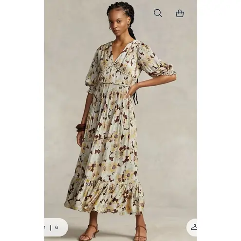 Polo Ralph Lauren Floral Pleated Satin Dress Sunflower Floral size 4 Cottage