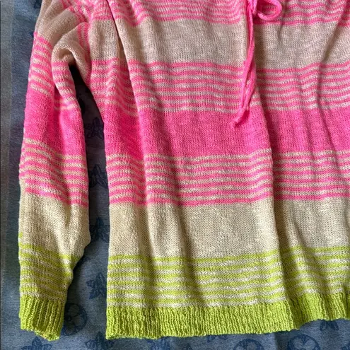 BiBi Pink and White Hooded Sweater with Stripes Size M