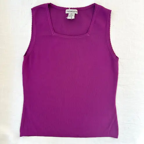 Notations Vintage Women's Purple Ribbed Knit Square Neck Sleeveless Tank Top
