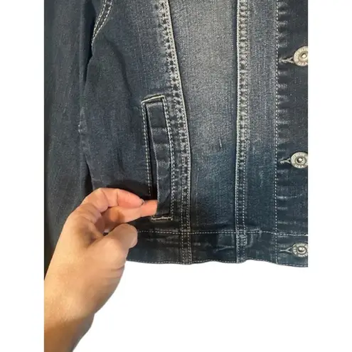 Judy Blue Dark Blue Washed Denim Button Front Jean Jacket Women See measurements