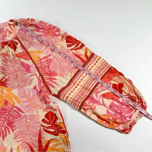 Haute Hippie Size S Tropical Floral Bohemian Peasant Style Blouse With Tassels