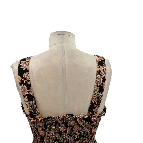 Evereve Maren Jumpsuit Smocked Wide Leg Sleeveless Print Brown Black Size Large