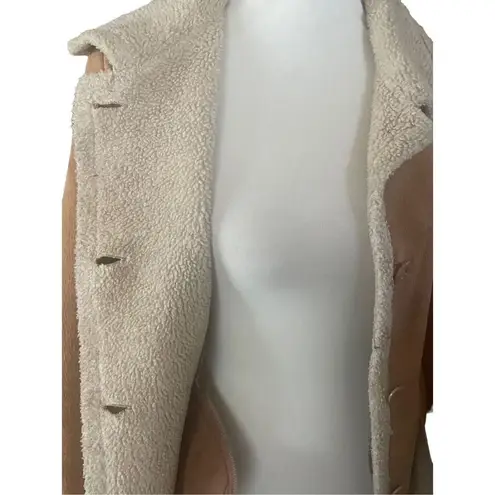 Daniel Benjamin Faux Leather Sherpa Lined Embroidered Boho Style Jacket Size Sma Tan