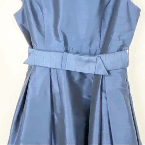 Eshakti Quincy Navy Belted Back Bow Lined Cap Sleeves Pleated Dress, Size 10