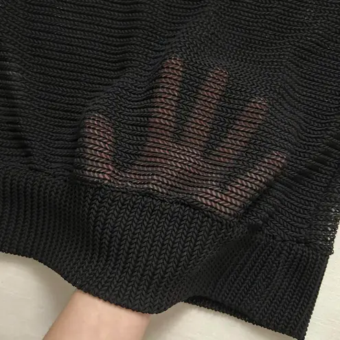 Black open knit off the shoulder sweater with tan blanket stitching Size XS