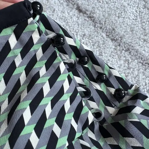 Milly of New York Geometric Print Silk Skirt Black Green Gray Retro Mod Style Size 2P