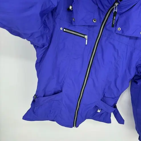 NILS Ski Jacket Size 10 Stowaway Hood Skiwear Zipper Front Blue
