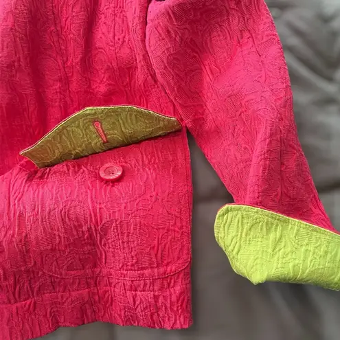 Coldwater Creek Jacket Blazer. Pink w/Green Trim. Textured Cloth Unlined.