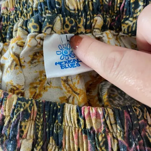 Boho Fairy Multicolor Burgundy Floral Whimsical Patchwork Mini Midi Skirt L Size L