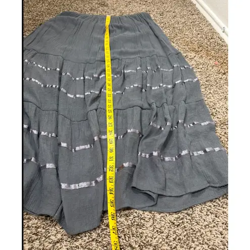 J Gee Womens Gray Crinkle Maxi Skirt M Tiered Boho Festival Hippie Fairy Grunge Size M