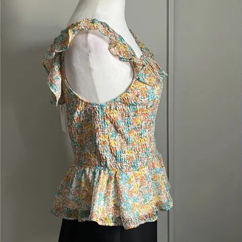 LC Lauren Conrad New Lauren Conrad Woman’s Floral Summertime Smocked Sleeveless Ruffle Blouse