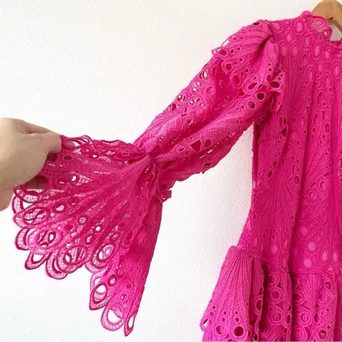 The Sang Parisian Vibe Lace Layered Long Sleeve Mini Dress in Fuchsia