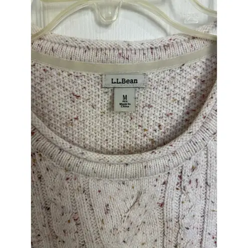 LL Bean Speckled Cable Knit Sweater Size Medium Fisherman Preppy Classic Chunky