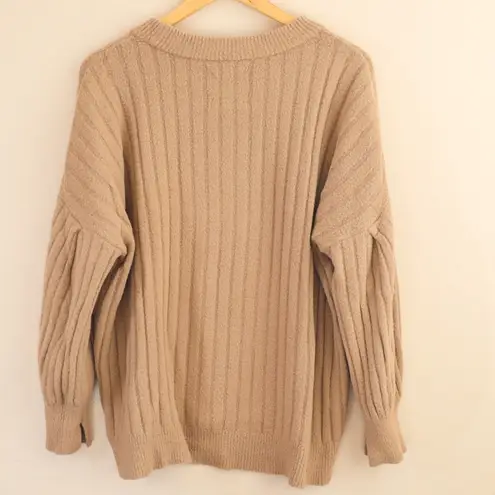 Aerie  Buttercream Ribbed Crew Sweater‎ Tan Textured Knit Pullover Women's Small