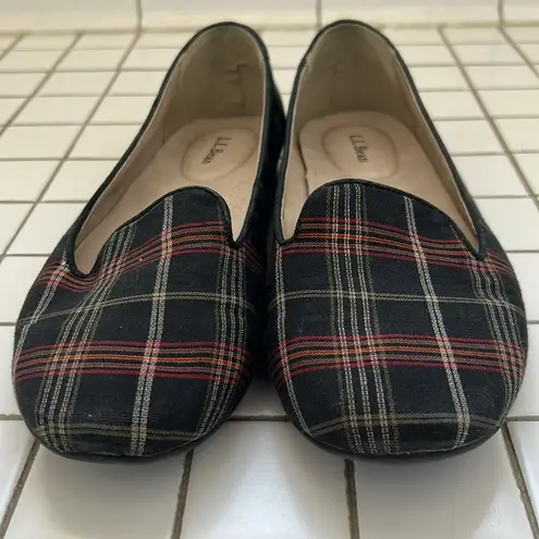 L.L.Bean  Women's Signature Classic Red/Black Plaid Canvas Slip-On Loafers Sz 9.5