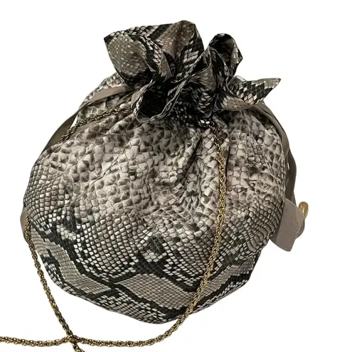 Zimmermann Snakeskin Print Silk Bucket Pouch Bag Drawstring Gold Chain Strap - Image 2