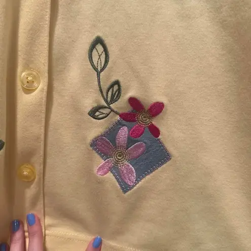 Breckenridge Butter Yellow Floral Embroidered Cardigan Sweater Size Large Petite