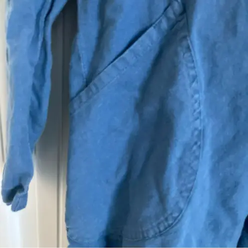 Dr. Flax Womens Blouse S/M Linen Blue Pockets Hooded Lagenlook Size M