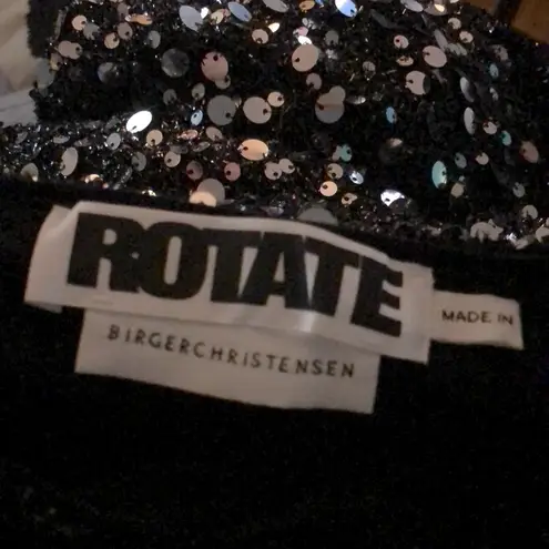 Rotate Birger Christensen Masha V-Neck Black Silver Sequin Dress Paillette sz M