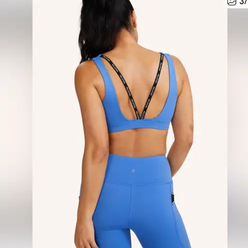 Peloton Here Now V Back Logo Taped Sky Blue Sports Bra Size Large