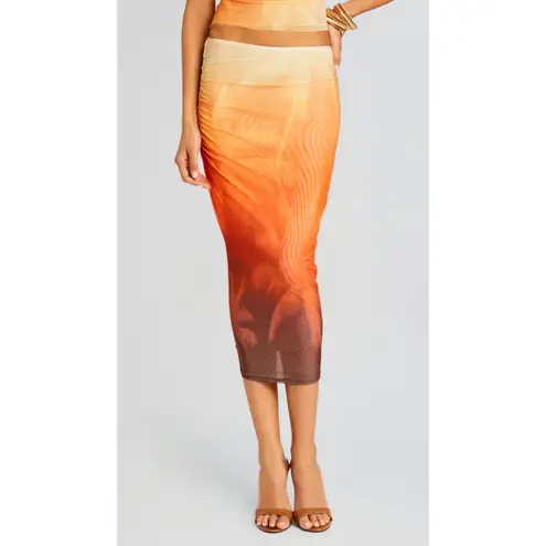 New! SER.O.YA NIA MESH MIDI Skirt in Sunset Palm sz Small $248 Orange