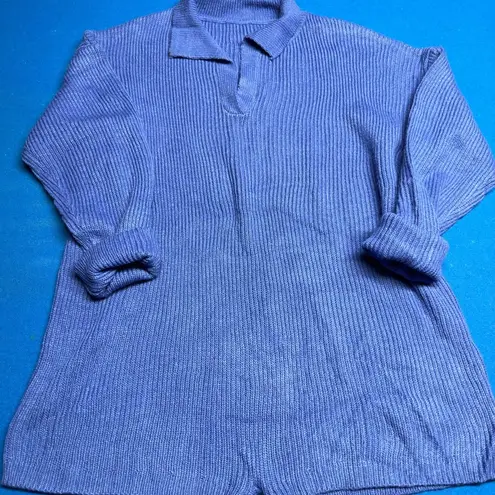 Women's Size Large Short Jumpsuit Long Sleeve Knit Sweater Romper Blue Knit