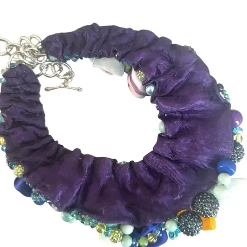 Silk Rosette & Glass Bead Statement Necklace