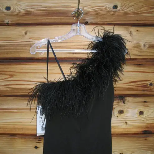 Mac Duggal 68456 Black One Shoulder Feather Trim Gown Dress