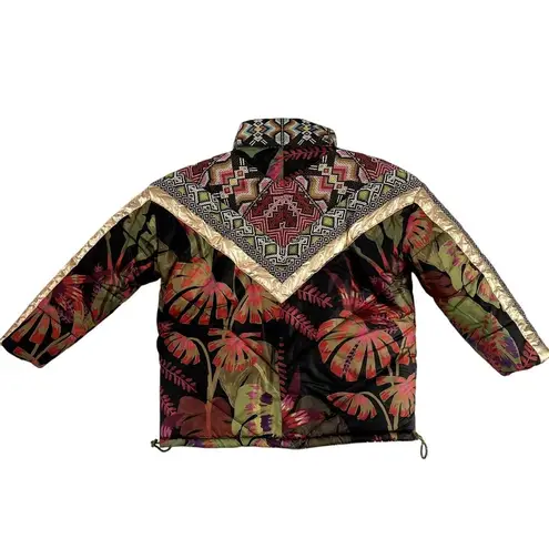Farm Rio Tropical Puffer Metallic Coat Jacket Multicolor Size XS