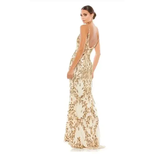 Mac Duggal 5107 Embellished Leaf Nude Gold Gown, Size 4, New with Tag $498