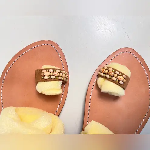 Mystique Boutique Mystique NEW Beaded Tan Leather Loop Slip On Sandals Size 10 Boho Chic Summer