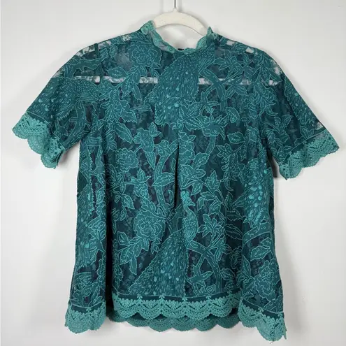 HD in Paris x ANTHROPOLOGIE: Meadows Lace Peacock Blouse -Size 2
