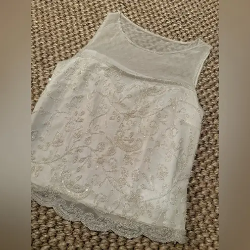 Papell Boutique Papéll Boutique Evening vintage white beaded sheer collar blouse women’s size M