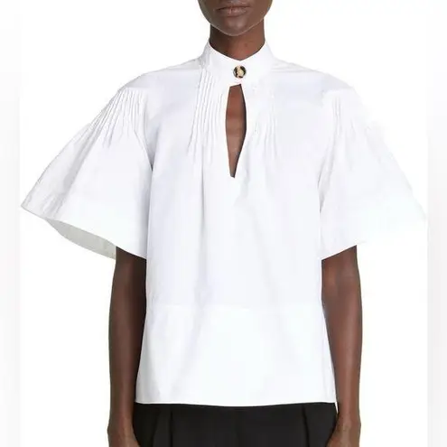 Proenza Schouler Pintuck Pleat Cutout Cotton Poplin Blouse Top short sleeves