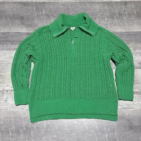 Aerie Cable Car Quarter Zip Sweater Womens M Green Chunky Knit Oversized