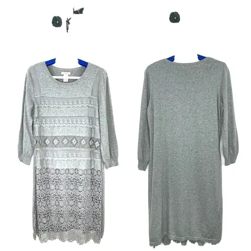 Sundance Knit Crochet Lace Sweater Dress Gray Women's Size Small Pullover