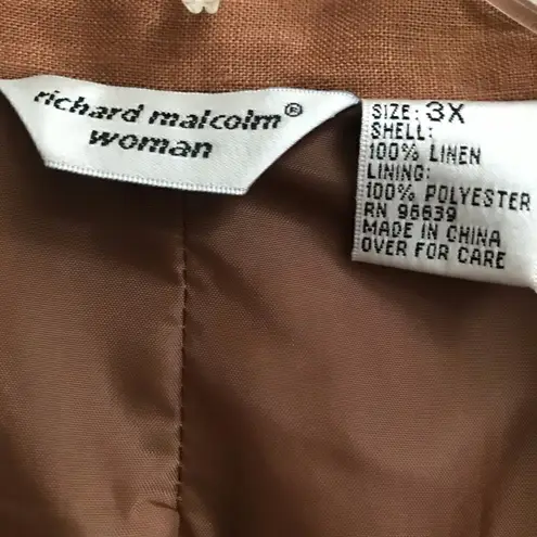 NWOT Richard Malcolm Woman 100% linen jacket 3X Brown