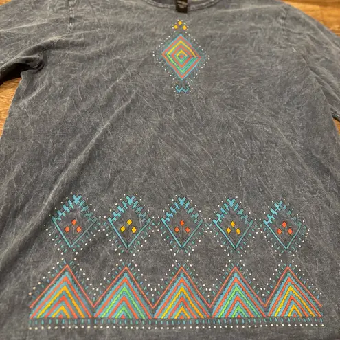 Sabaku Art Wear Blue Aztec Tunic Top L 100% Cotton Boho Southwestern Blouse Size L