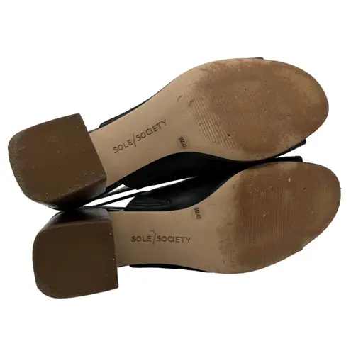 Sole Society Shawde Leather Peep Toe Block Heel Casual Sandals Black Size 9