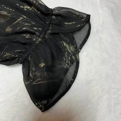 Avenue Brush Stroke Ruffle Trim Sheer Blouse Size 30/32 Party Metallic