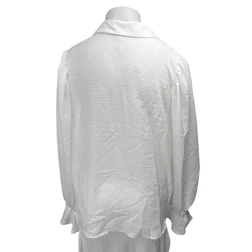 ASOS NEW  Women's White Collared Ruffle Long Sleeve Button Down Shirt Top Size 20 - Image 2