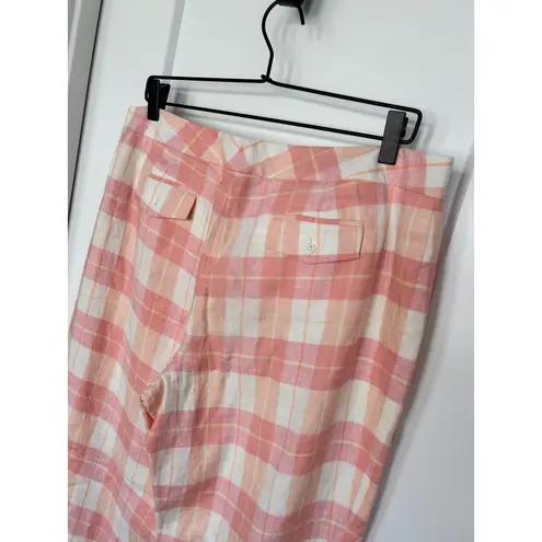 Brooks Brothers NWT Country Club Women's Plaid Linen Pants Pink/Cream Size 14