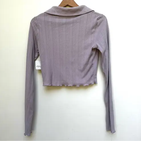 Free People NWT  Cropped Pointelle Long sleeve Knit Lavender Button Up Top M