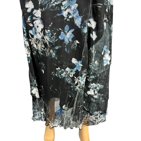 Komarov Dress Black Abstract Floral Crinkle Overlay Midi Dress Womens Large