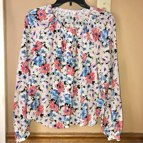 Veronica Beard Veronica Beard Madge Floral Silk Button Front Blouse Red Blue 4 - Image 2